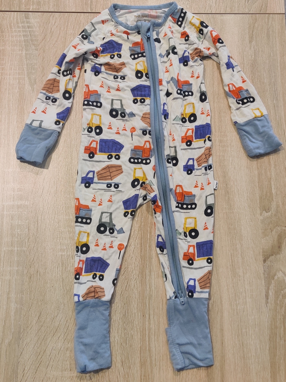 Little Sleepies Construction Truck Footie Pajamas - Blue Trim Size 3-6mo